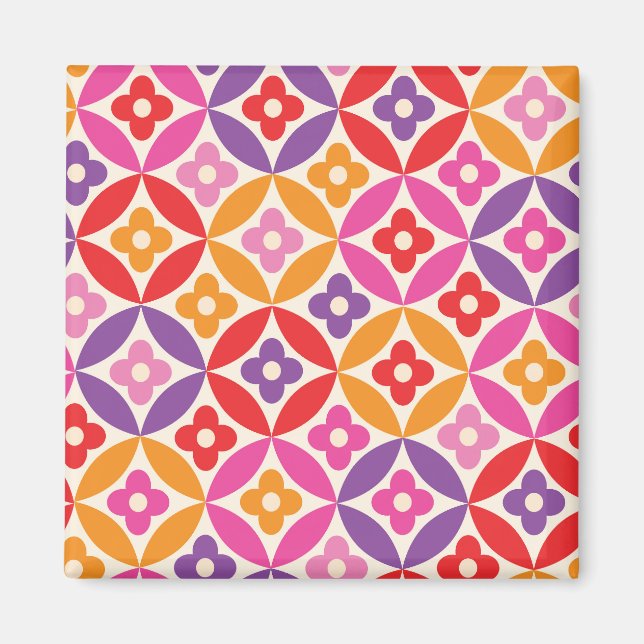 Retro  Flowers on Mid Century Circles Pattern  Magnet (Front)