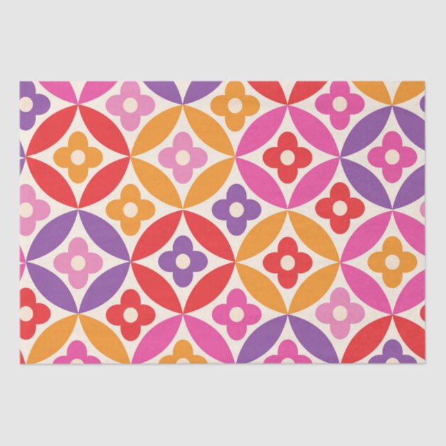Retro  Flowers on Mid Century Circles Pattern  Tissue Paper (Front)