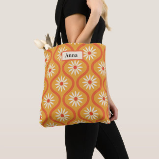 Retro Flowers on Mid Century Orange Ogee Custom  Tote Bag