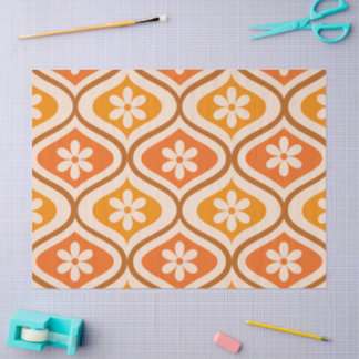 Retro flowers on orange and amber ogee pattern tissue paper