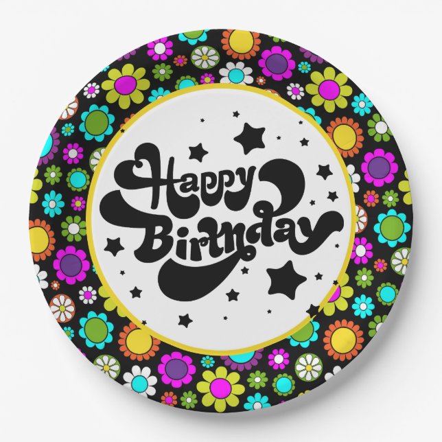 Retro Flowers Paper Plate (Front)