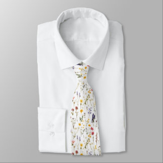 Retro Flowers Pattern Cottagecore Wildflowers Tie