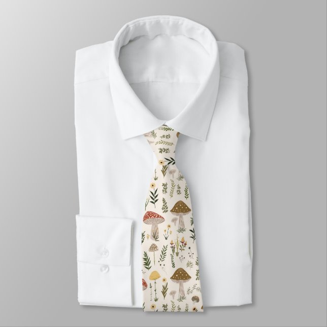Retro Flowers Pattern Mushroom Forest Tie (Tied)