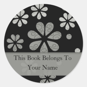 Retro Flowers Personalised Bookplates : Silver Classic Round Sticker