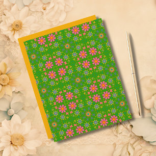 Retro Flowers Pink Yellow Blue Orange Butterflies