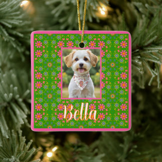 Retro Flowers Pink Yellow Blue Orange Butterflies Ceramic Ornament