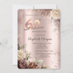 Retro Flowers Rose Gold 60th Birthday  Invitation