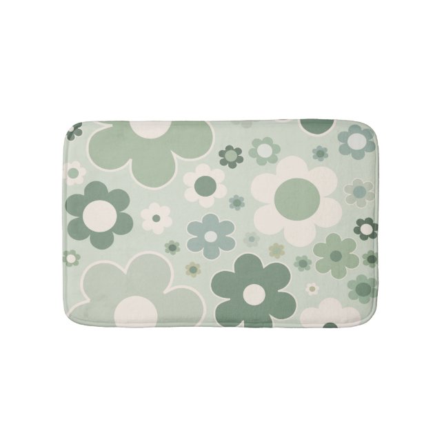 Retro Flowers Sage Green Abstract Floral Bath Mat (Front)