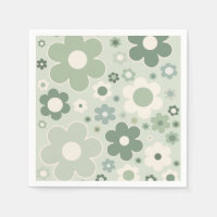 Retro Flowers Sage Green Abstract Floral