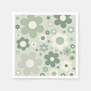 Retro Flowers Sage Green Abstract Floral Napkin