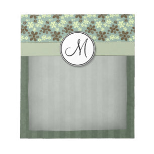Retro Flowers Sea Green with Stripes and Monogram Notepad