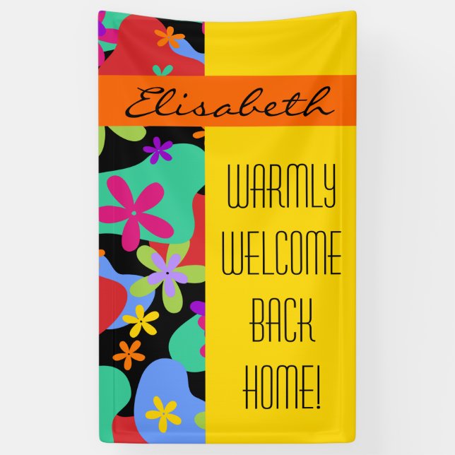 Retro Flowers seamless pattern coloured Banner (Vertical)
