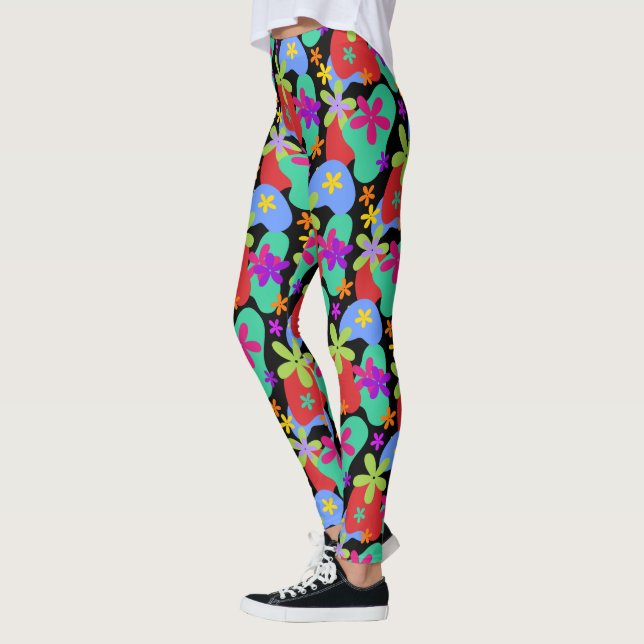 Retro Flowers seamless pattern coloured Leggings (Left)