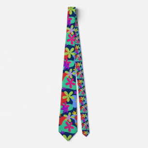 Retro Flowers seamless pattern coloured Tie