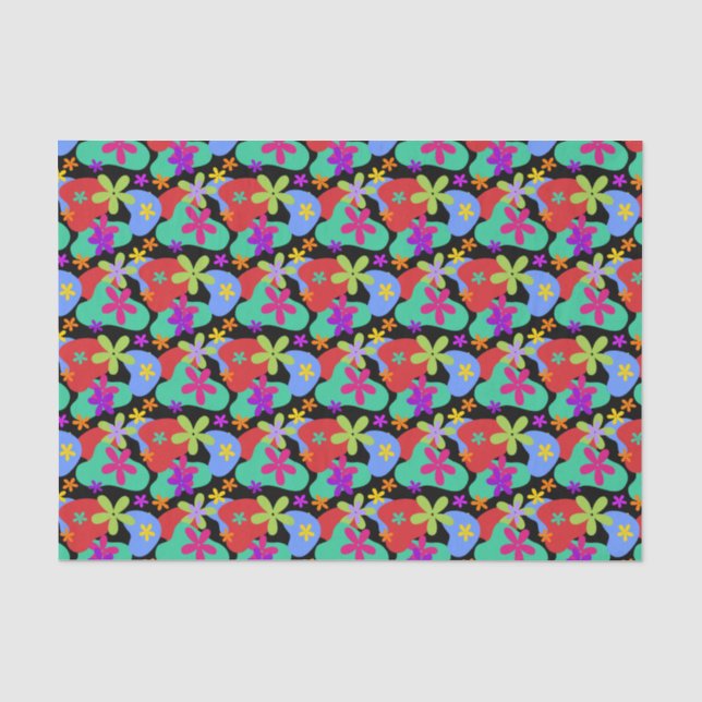 Retro Flowers seamless pattern coloured Tissue Paper (Front)
