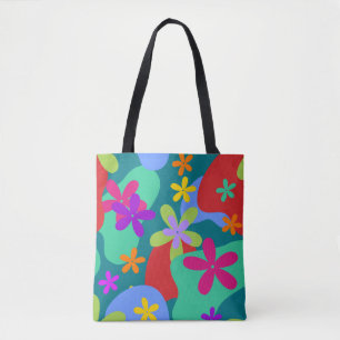 Retro Flowers seamless pattern coloured Tote Bag