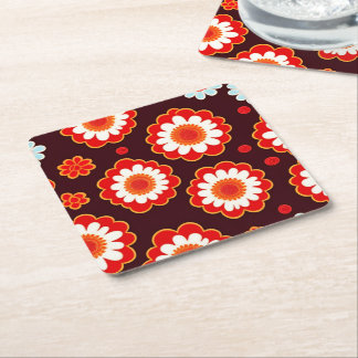 Retro flowers theme party  square paper coaster