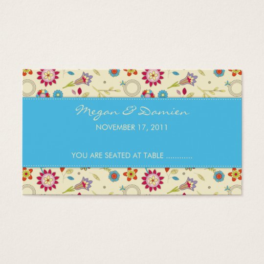 Retro Flowers · Turquoise · Guest Seating Card