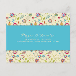 Retro Flowers · Turquoise · Save the Date Card