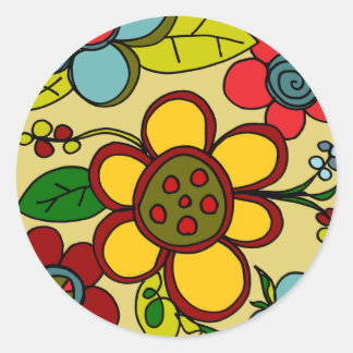 Retro Flowers Urban Colours Classic Round Sticker