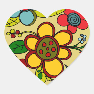 Retro Flowers Urban Colours Heart Sticker