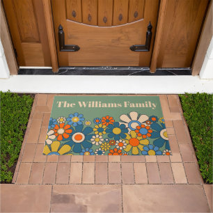 Retro Flowers Vintage 70s 60s Personalised Floral  Doormat