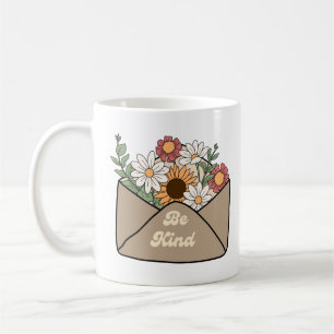 Retro flowers with a positive message be kind coffee mug