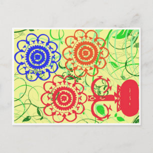 Retro Flowers with Swirls Postcard