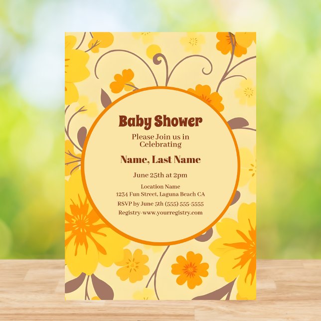 Retro Flowers-Yellow, Orange, Mocha Mousse Invitation (Retro Flowers-Yellow, Orange, Mocha Mousse Invitation)