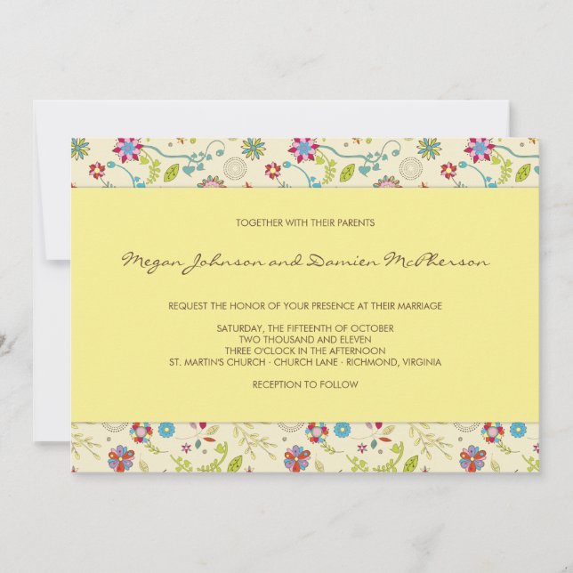Retro Flowers · Yellow · Wedding Invitation (Front)