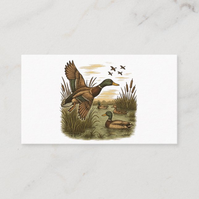 Retro-Flying-Mallard-Duck-Hunting,  Business Card (Front)