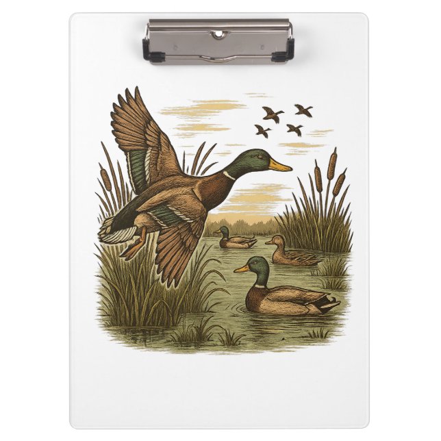 Retro-Flying-Mallard-Duck-Hunting Clipboard (Front)