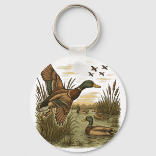 Retro-Flying-Mallard-Duck-Hunting, Key Ring
