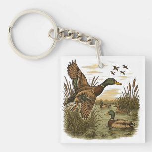 Retro-Flying-Mallard-Duck-Hunting, Key Ring