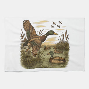 Retro-Flying-Mallard-Duck-Hunting Tea Towel