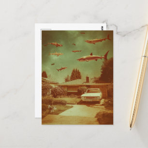 Retro Flying Sharks in the Neighbourhood Postcard