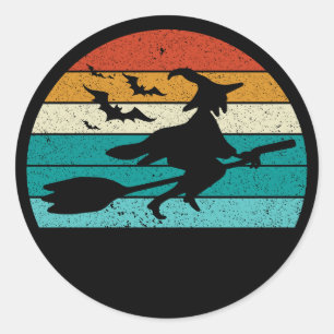Retro Flying Witch Halloween Sticker
