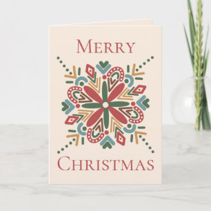 Retro Folk Art Snowflake Geometric Merry Christmas Card