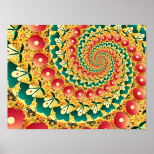 Retro Folk Floral Fractal Spiral Poster