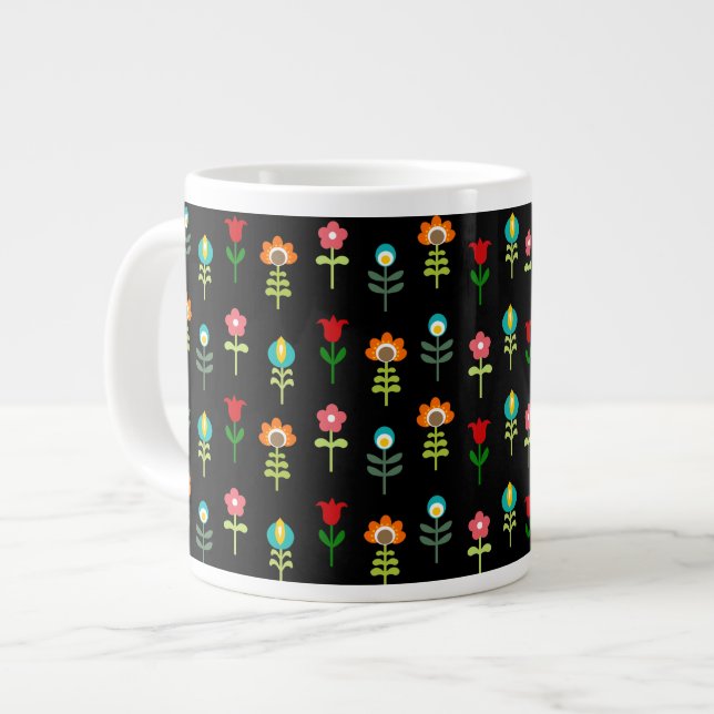 Retro folk floral pattern large coffee mug (Front Left)