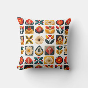 Retro Folk Floral Pattern with Vibrant Colours Cushion