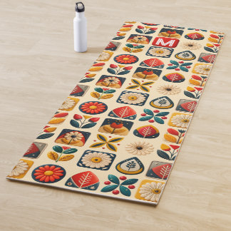 Retro Folk Floral Yoga Design Yoga Mat