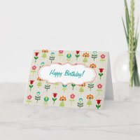 Retro folk flower pattern Happy Birthday