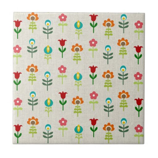 Image of Retro folk flower pattern Tile