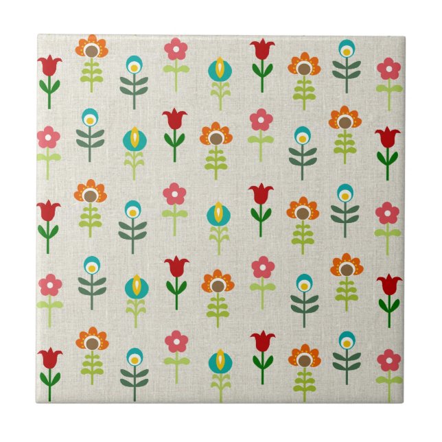 Retro folk flower pattern tile (Front)