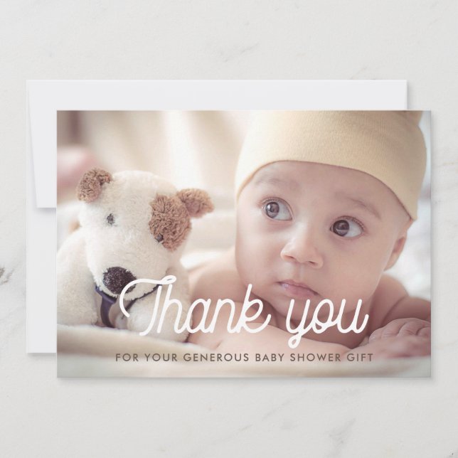 Retro font baby shower thank you photo card (Front)