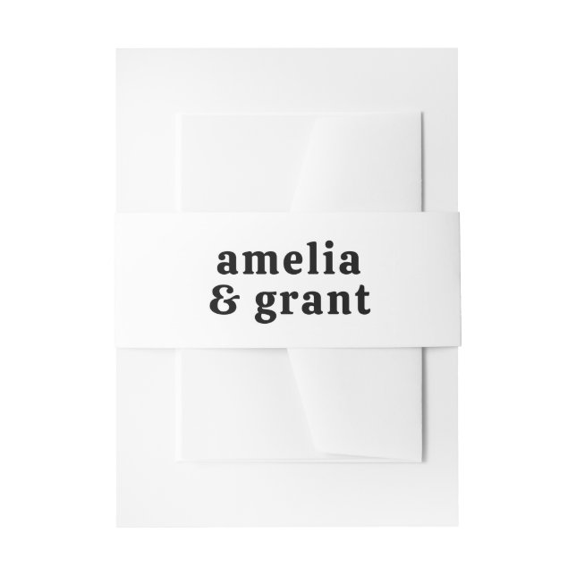 Retro Font Black and White Modern Wedding Invitation Belly Band (Front Example)