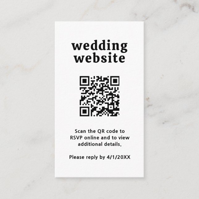 Retro Font Black and White QR Code Modern Wedding Enclosure Card (Front)