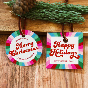 Retro Font Bright Stripes Festive Holiday Gift Favour Tags
