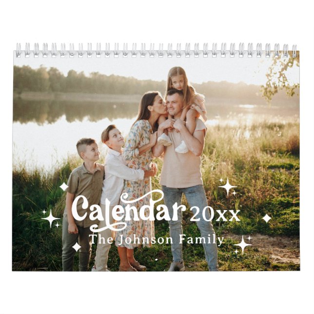 Retro Font Custom Personalised 2025 Family Photo  Calendar (Cover)